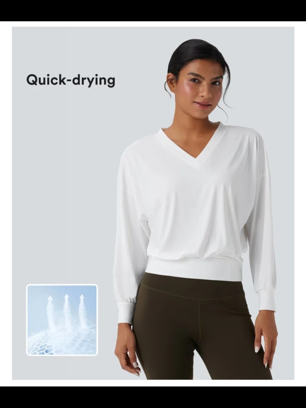 2/35$ HALARA White V-Neck Long Sleeve Pullover